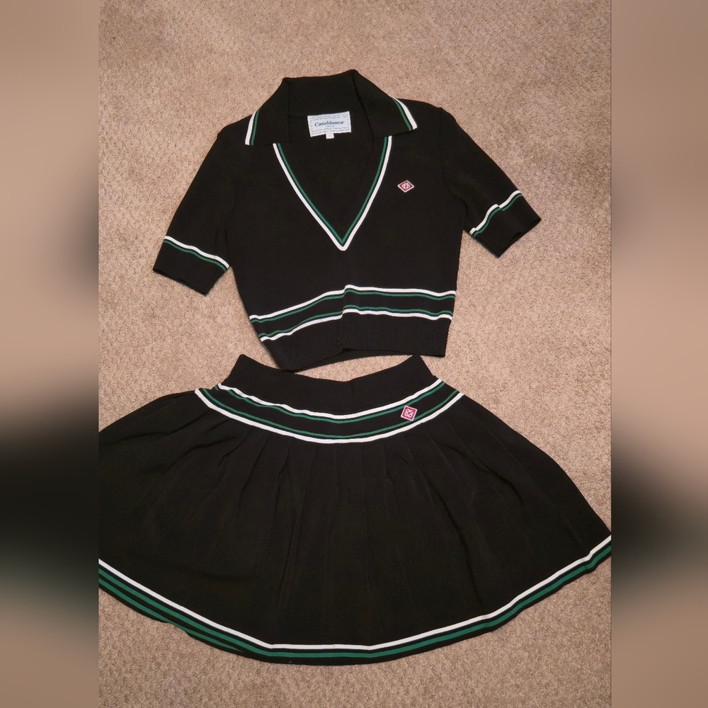 Casablanca Black Cropped Polo Shirt &  Pleated Tennis Skirt